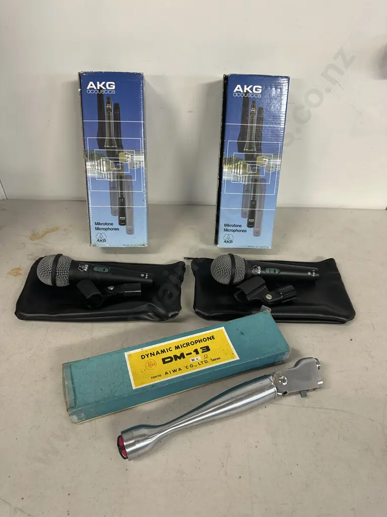AKG Acoustic Microphones x2 & Aiwa Dynamic Microphone x1 Image 1++
