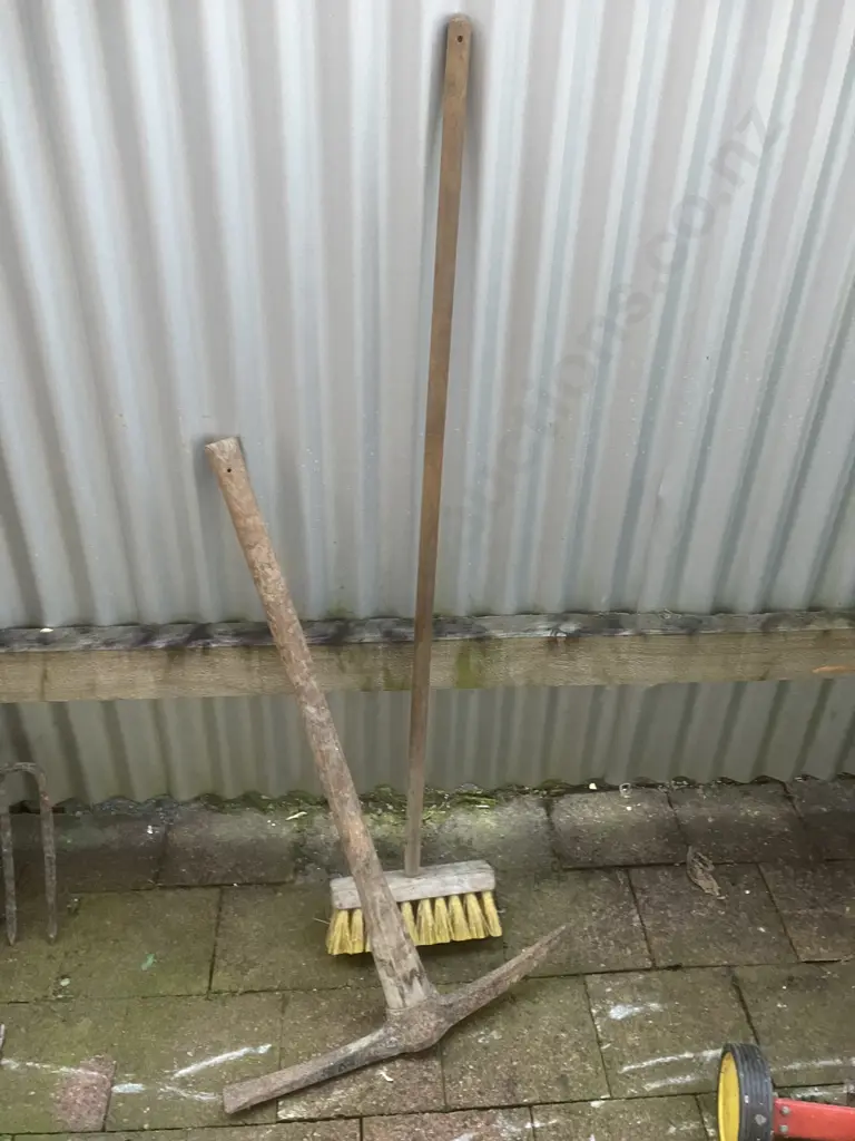 Pickaxe & Wooden Handled Broom Image 1++