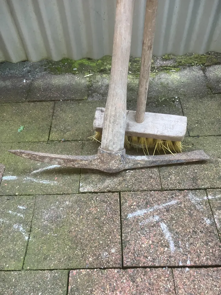 Pickaxe & Wooden Handled Broom Image 1++