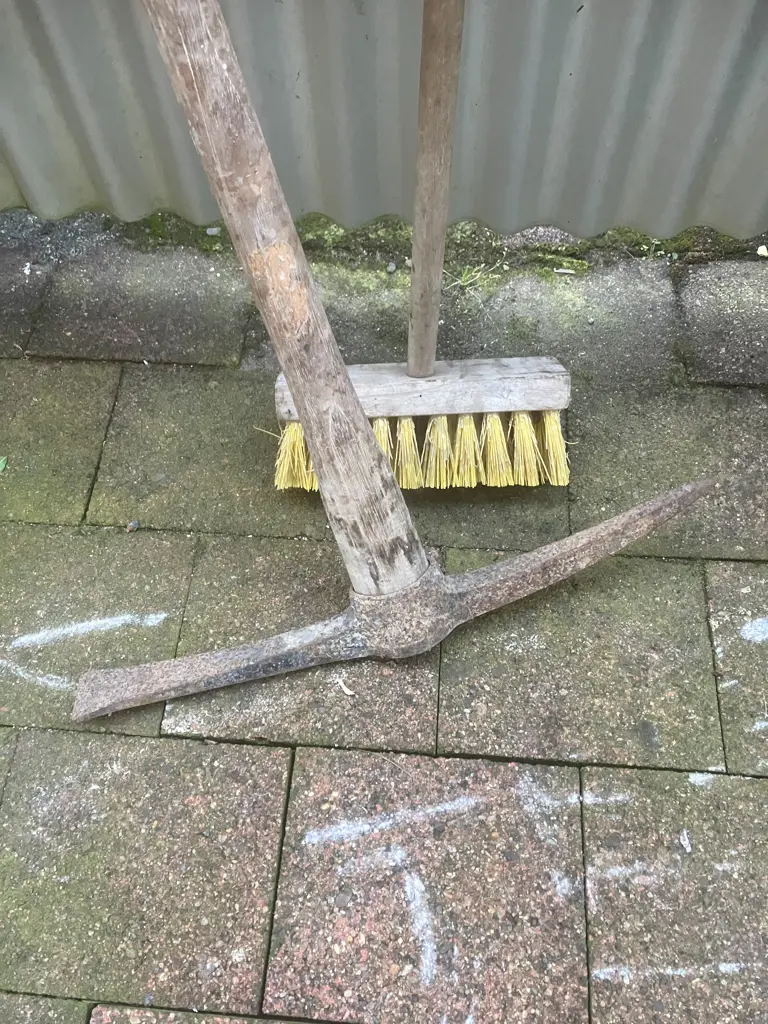 Pickaxe & Wooden Handled Broom Image 1++