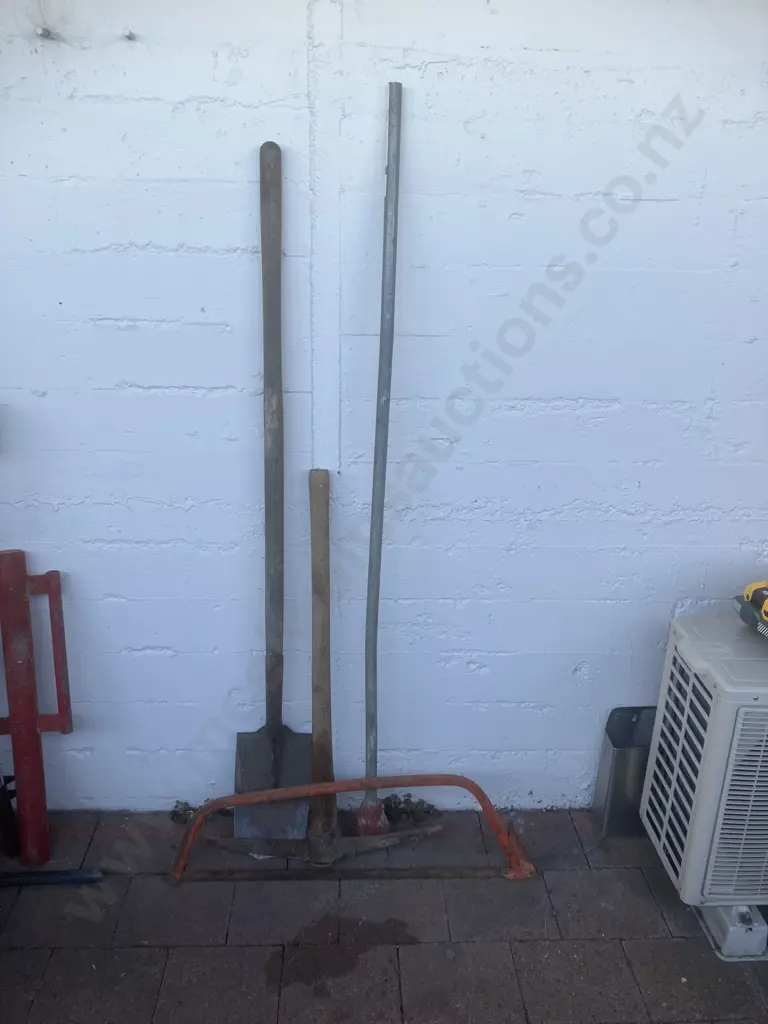 Wooden Handle Square Mouth Shovel & Pick, Steel Handle Rammer & Large Saw Image 1++