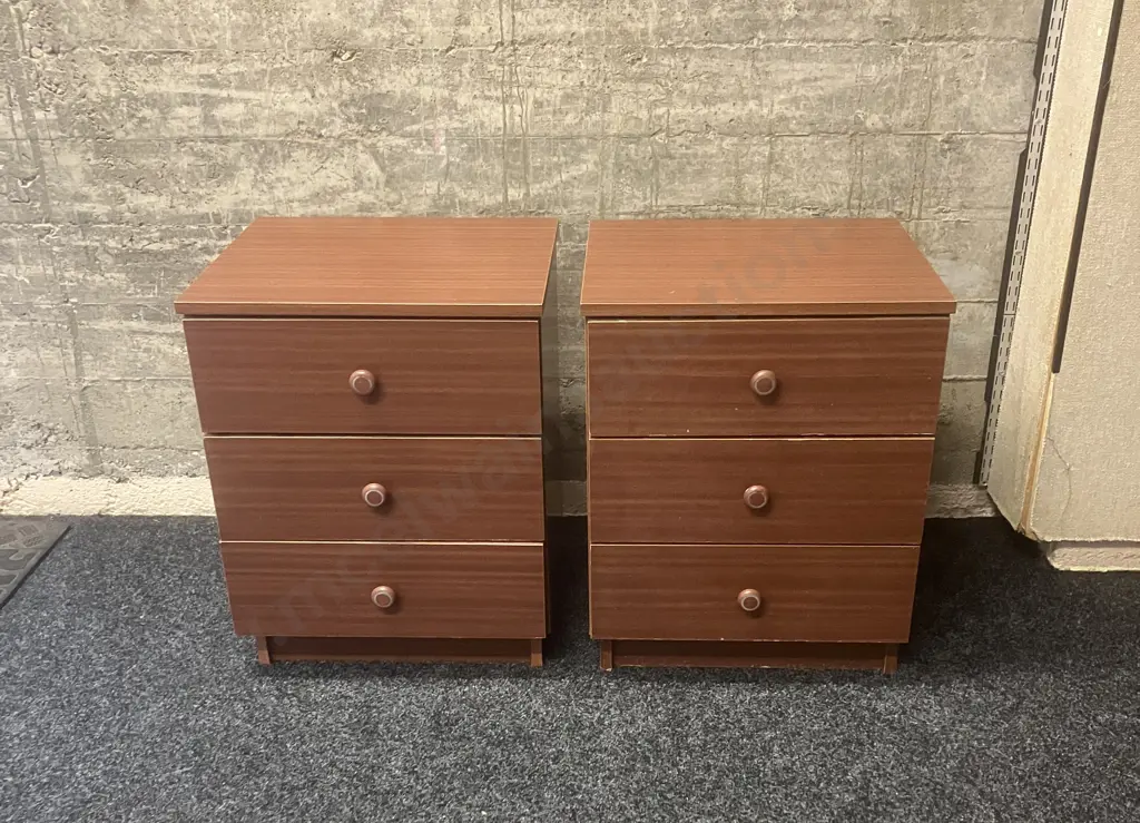 Pair of Wood Effect 3 Drawer Bedsides. H58 W46 D39.5cm Image 1++