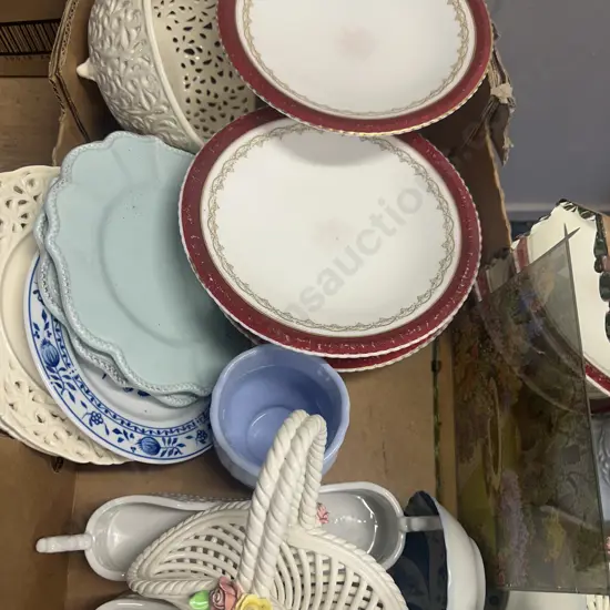 Box Lot Of China Items Including Tassas Etc