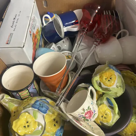 Box Lot Of China Items Including Candle Holders