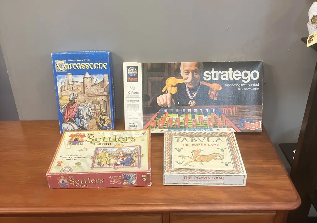 Carcassonne Board Game 2000, Settlers of Catan #483,Stratego 1975 Board Game, TABVLA The Roman Game Oxford Image 1++
