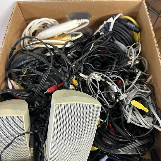 Box Lot Of Leads, Speakers Etc