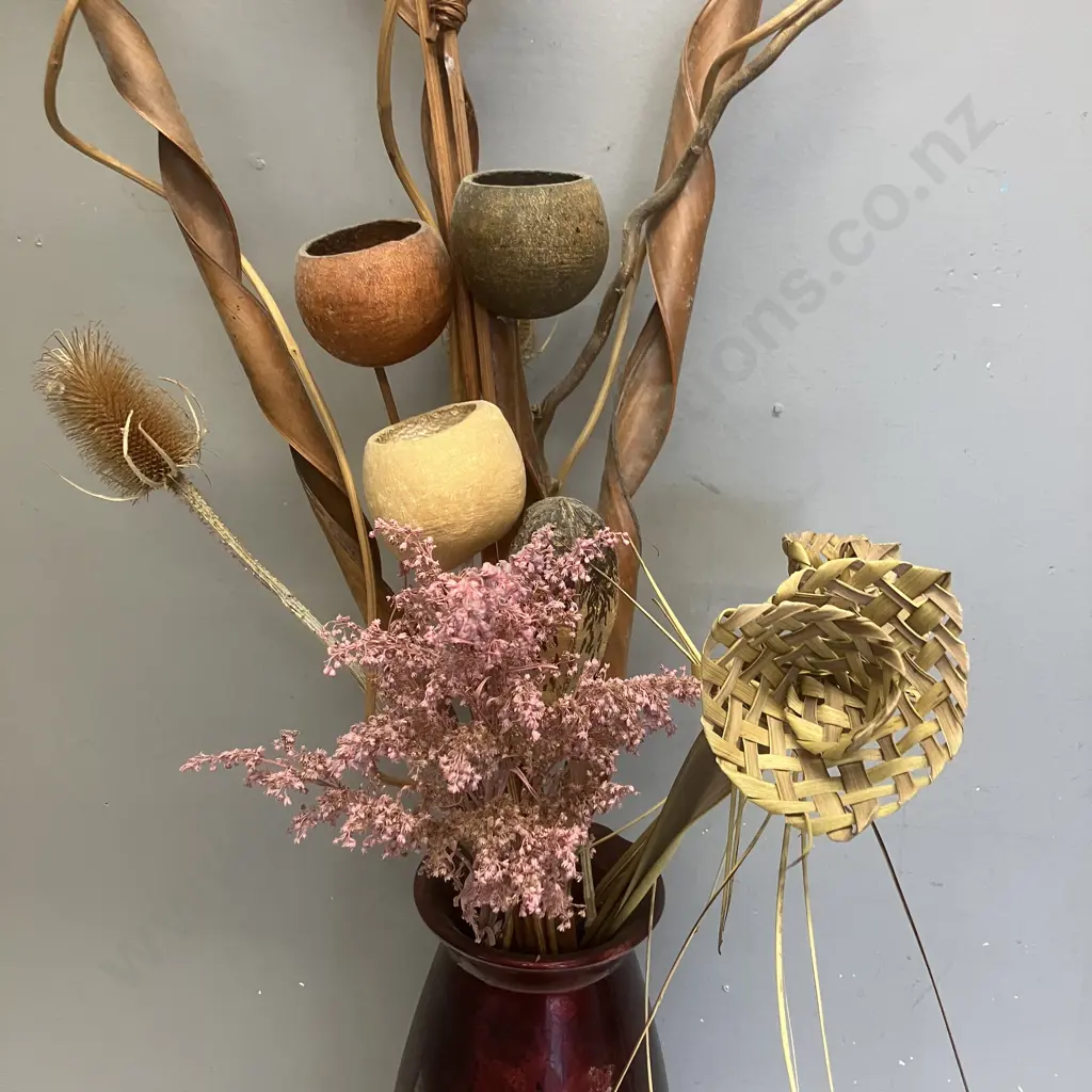 Red Vase With Vintage Dried Arrangement. H96cm Image 1++