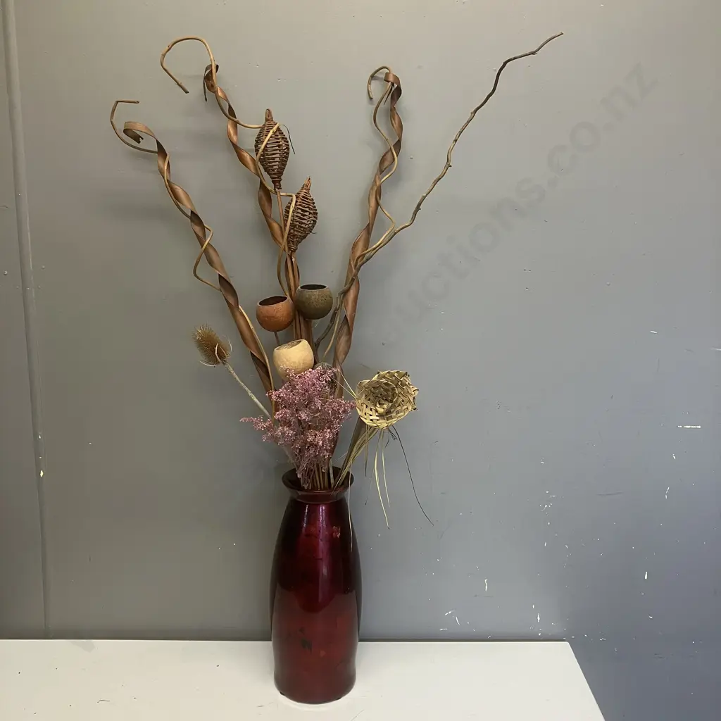 Red Vase With Vintage Dried Arrangement. H96cm Image 1++