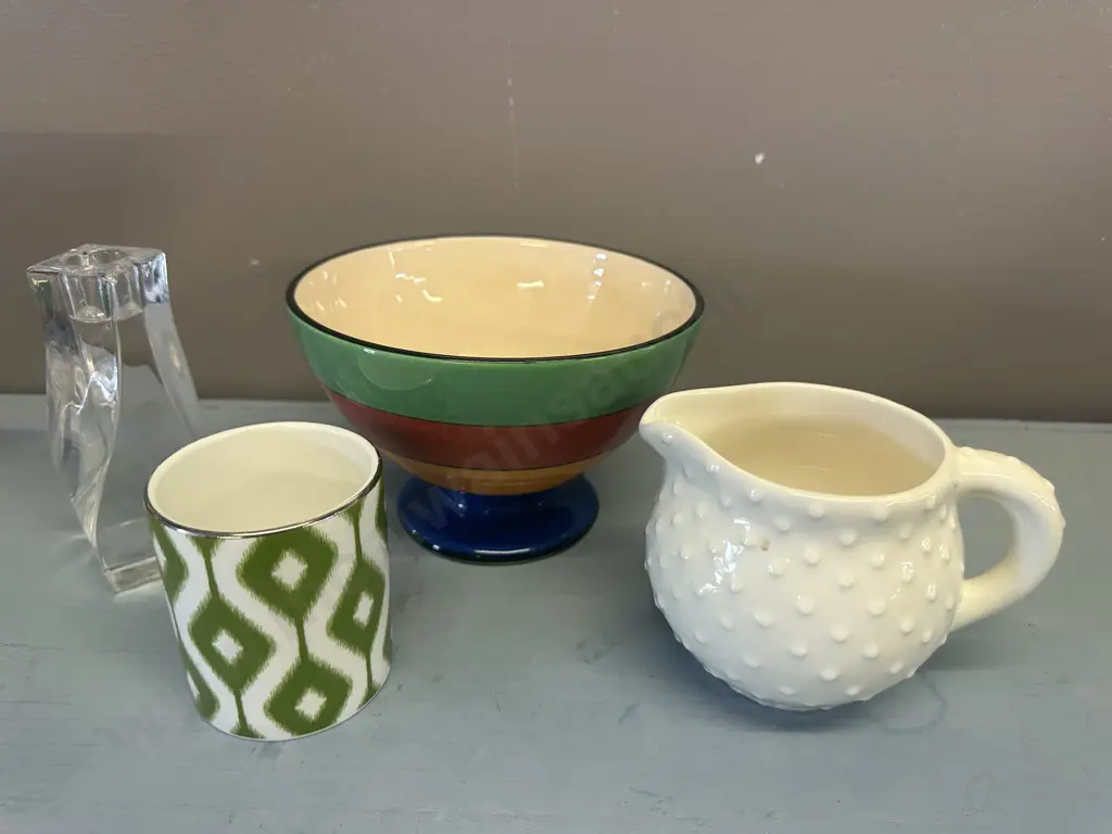 Selection Of China Items Including Footed Striped Bowl, Creamer, Wedgwood Etc Image 1++
