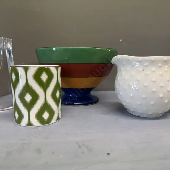 Selection Of China Items Including Footed Striped Bowl, Creamer, Wedgwood Etc