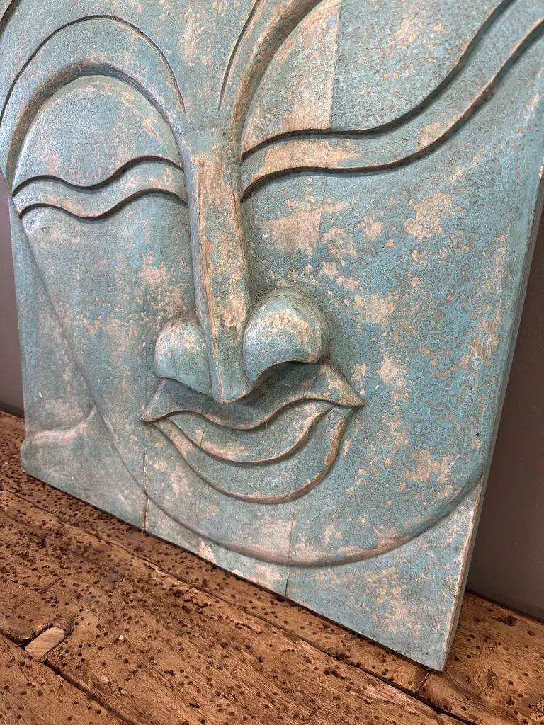Buddha Panel - Antique Blue, Steel Hanging Rings. H92 W61.5 D5cm Image 1++