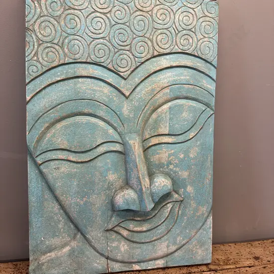 Buddha Panel - Antique Blue, Steel Hanging Rings. H92 W61.5 D5cm