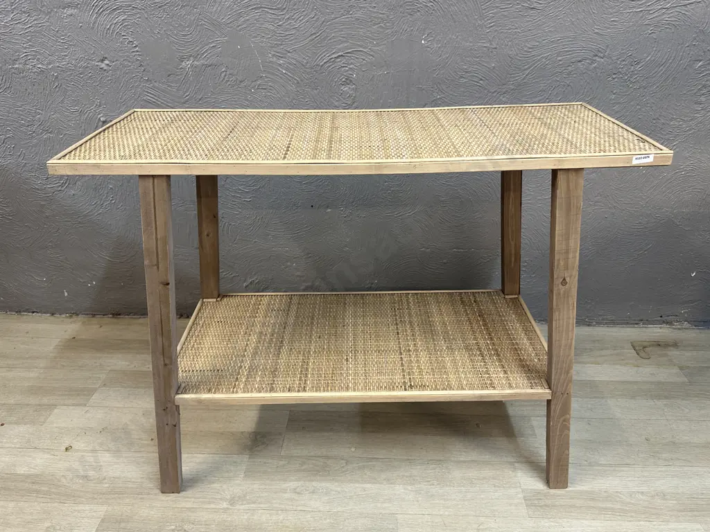 Wood & Rattan Console Table. H75.5 W95 D35cm Image 1++