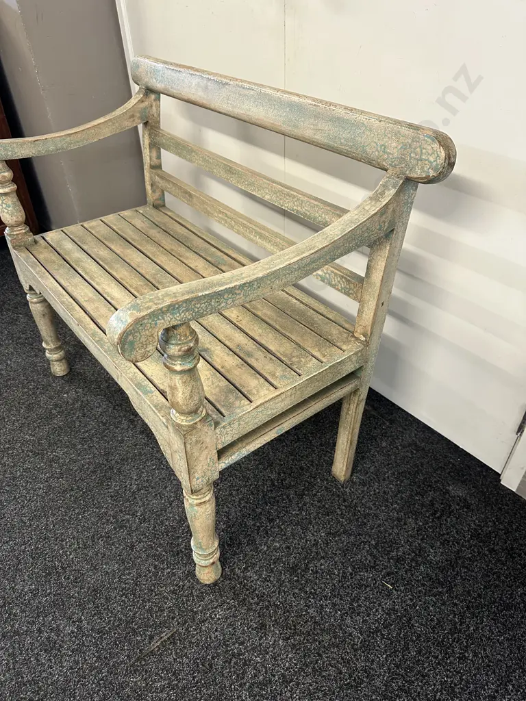 Rustic Wooden Bench Seat With Weathered Finish H85,W105,D57cm. Image 1++