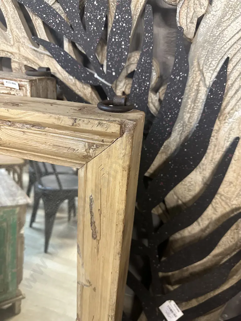 Reclaimed Vintage Wood Wall Mirror With Steel Rings. H107 W60 D10.5cm Image 1++