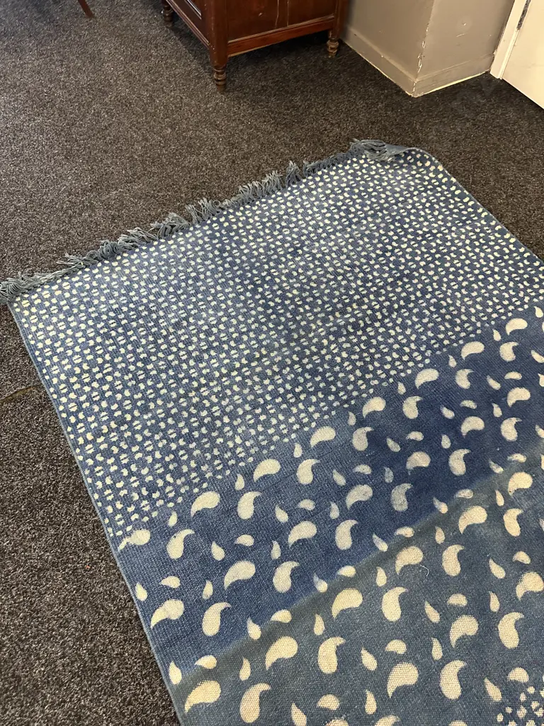 Handmade Cotton Dhurrie Rug Indigo Block Print Image 1++