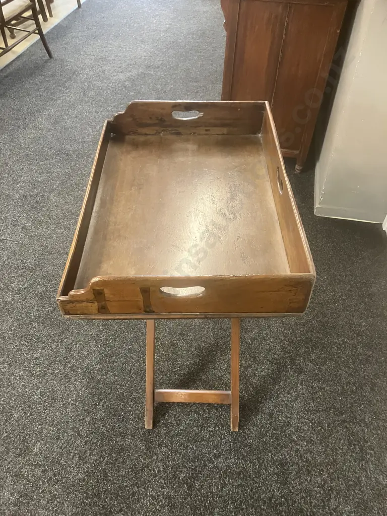 Antique 19th Century Oak Butlers Tray & Stand. H79 W72 D50cm Image 1++