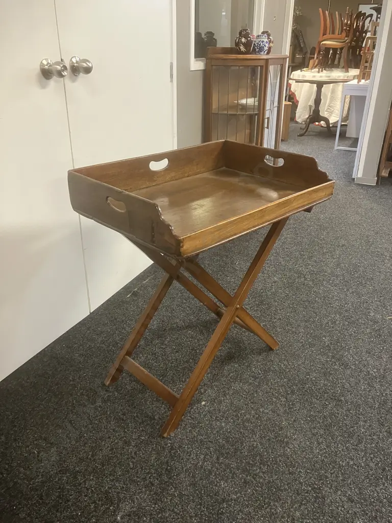 Antique 19th Century Oak Butlers Tray & Stand. H79 W72 D50cm Image 1++