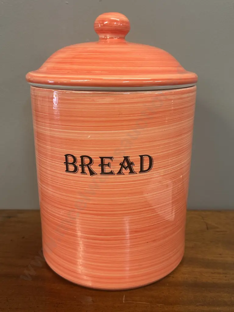 Large Ceramic Orange Striped 'Bread' Lidded Cannister Image 1++