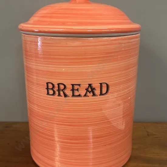 Large Ceramic Orange Striped 'Bread' Lidded Cannister