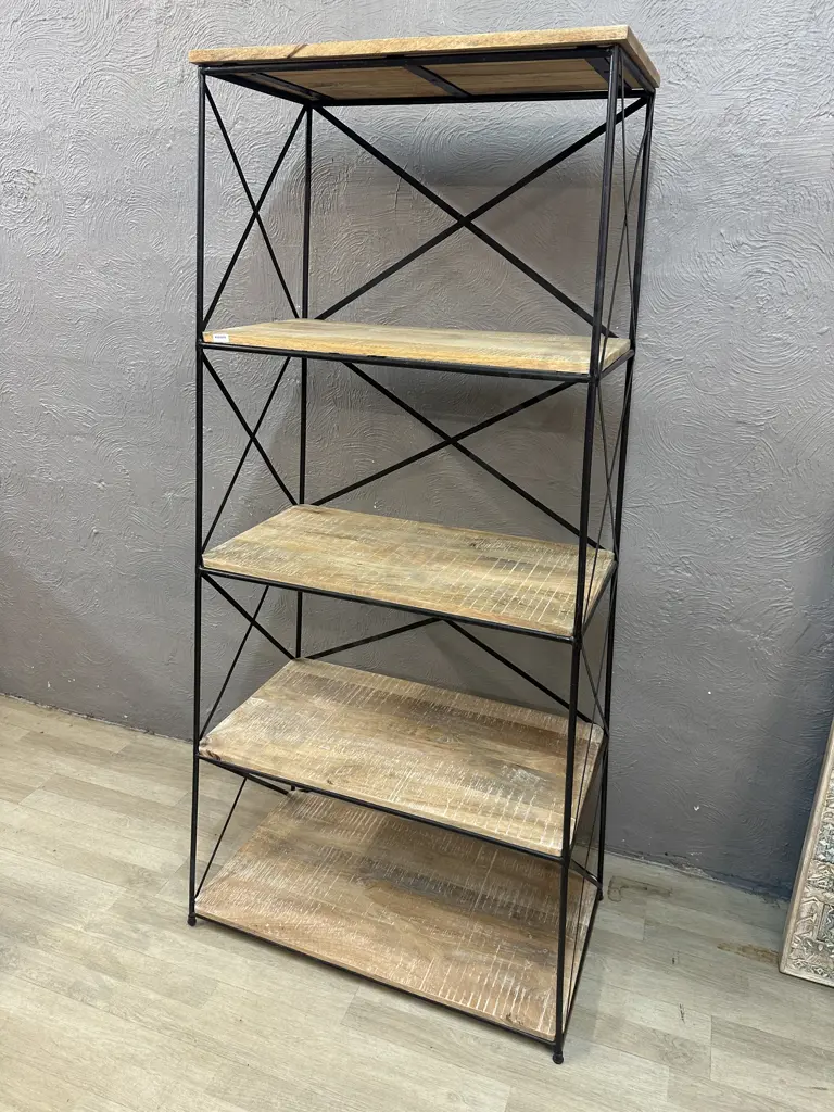 Industrial Black Steel & Wood Angled Shelf Unit. H172 W67 / 86 D37.5cm Image 1++