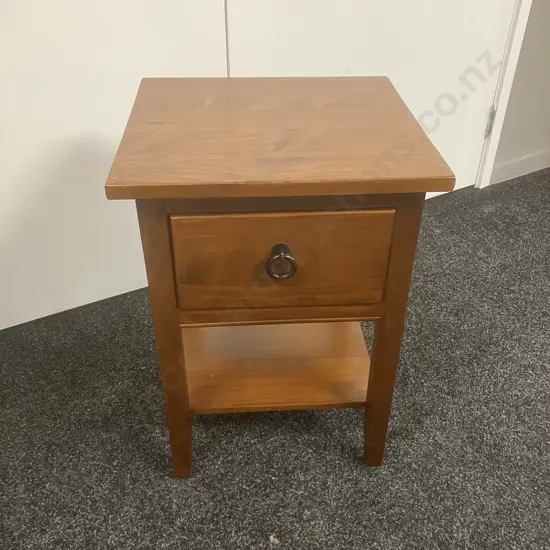 Wooden Single Drawer Bedside With Lower Shelf, Black Ring Handle. H56.5 W40 D37cm