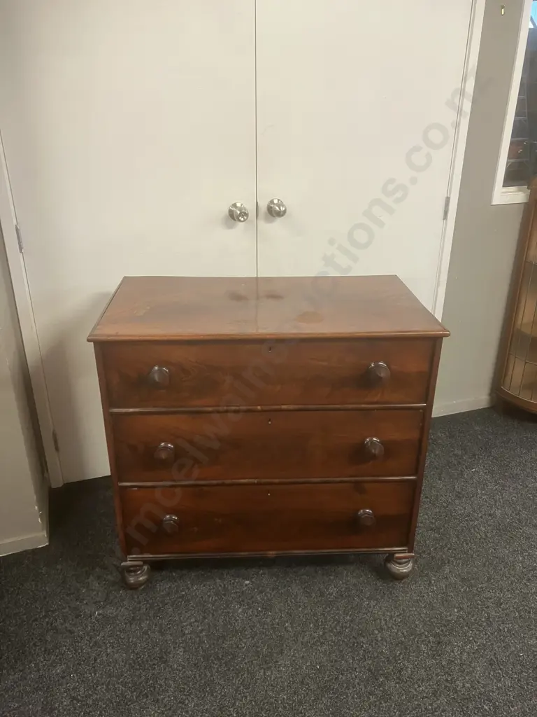 Antique Edwardian Mahogany Chest of 3 Drawers. H89 W94 D52cm Image 1++