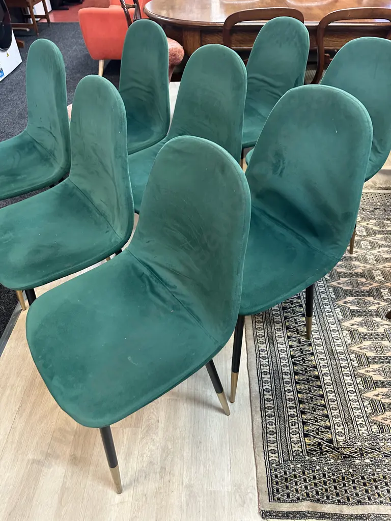 Set Of Mid-Century Modern Dining Chairs Green Upholstered With Black/Gilt Legs Image 1++