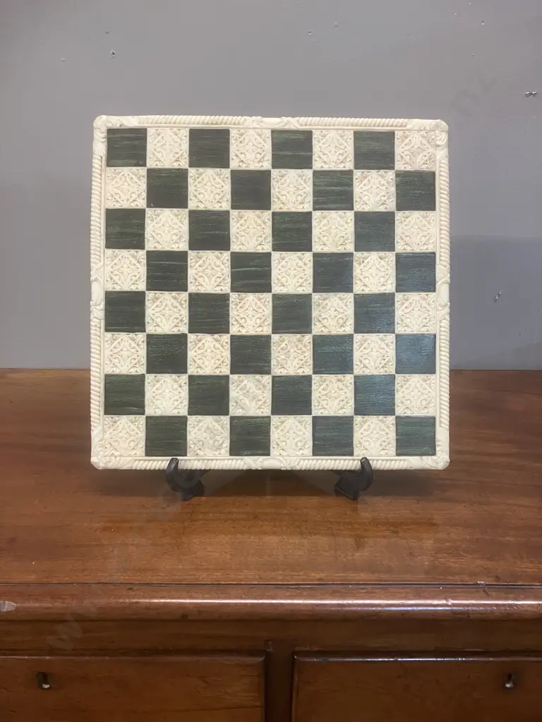 Vintage Crisan Craft Takaka Marble Chess Board - New Zealand Made. 32.5 x 33cm Image 1++