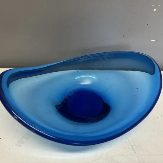Mid Century Modern Blue Asymmetrical Art Glass Bowl H10.5,W27,D20cm.