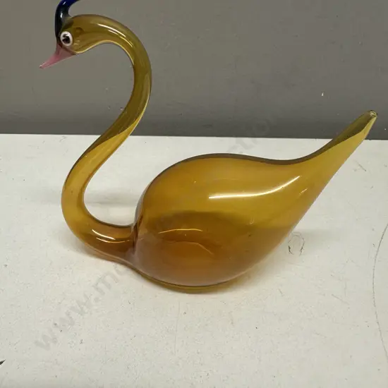 Hand Blown Amber Coloured Glass Swan Figurine