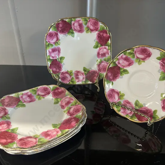 Royal Albert 'Old English Rose' Square Side Plates x4 & Saucer x1