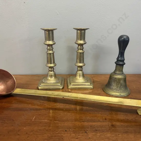 Brass Candle Holders, Brass & Copper Ladle & Brass Bell