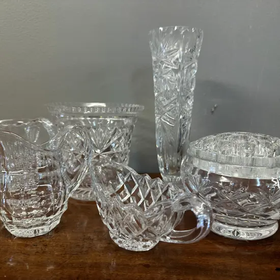 Selection Of Crystal Items Including Vases, Frog Etc