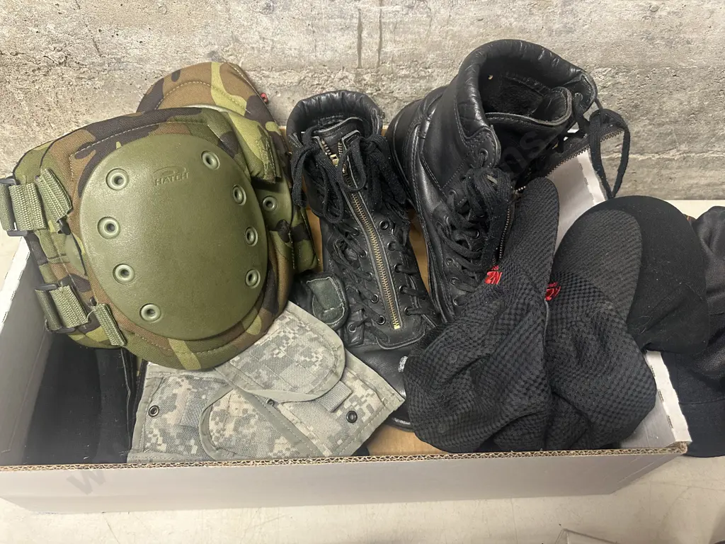 Box Lot Size 8 Boots (as found), Caps, Camo Sundries Etc Image 1++