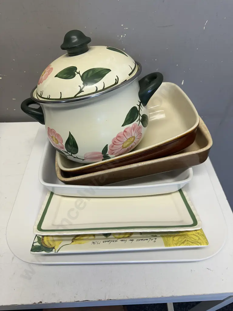 Selection Of Platters, Bakeware & Lidded Double Handled Pot Image 1++