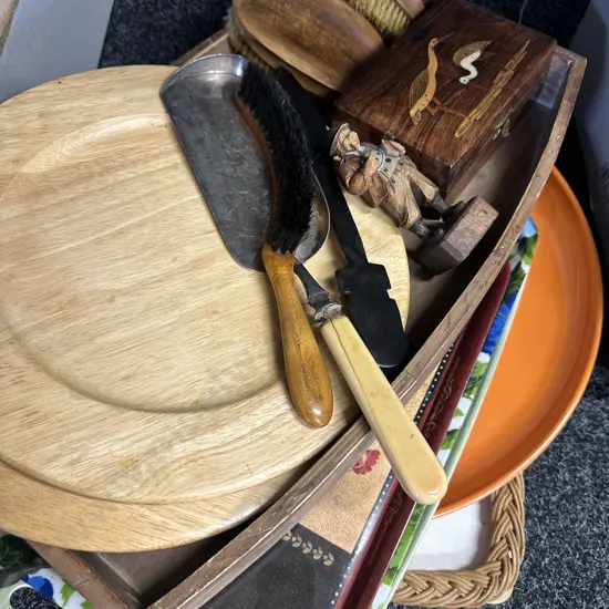 Vintage Trays,Table Brush & Shovel, Jewellery Boxes Etc