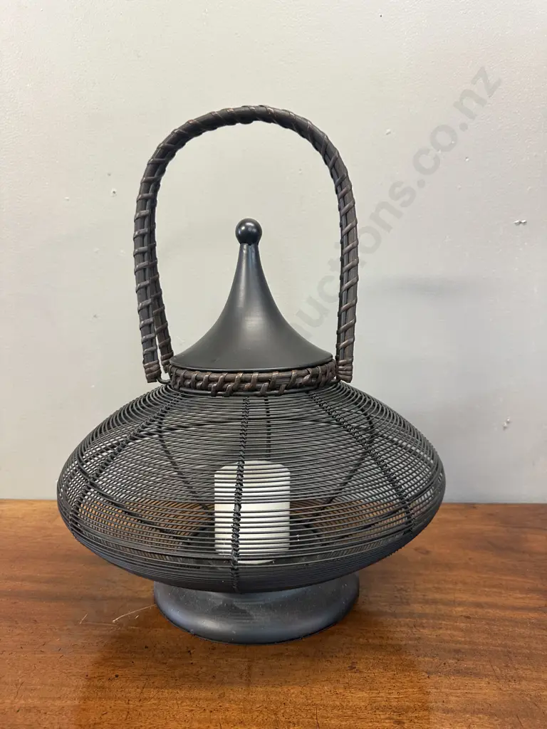 Black Wired Cage Design Candle/Lantern H45cm. Image 1++