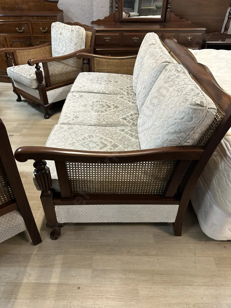 Mahogany Framed Bergere Lounge Suite With Cream Upholstery Image 1++