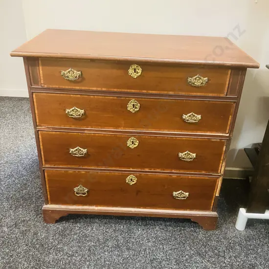 George II Period Mahogany 'Lobby Chest' Chest Of Drawers, Original Brass Handles & Escutcheons. H73 W76 D39cm (No Key)