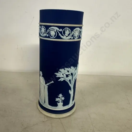 Vintage Wedgwood Cobalt Blue Jasperware Spill Vase H18cm.