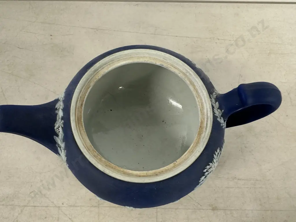 Vintage Wedgwood Cobalt Blue Jasperware Teapot & Trivet Image 1++