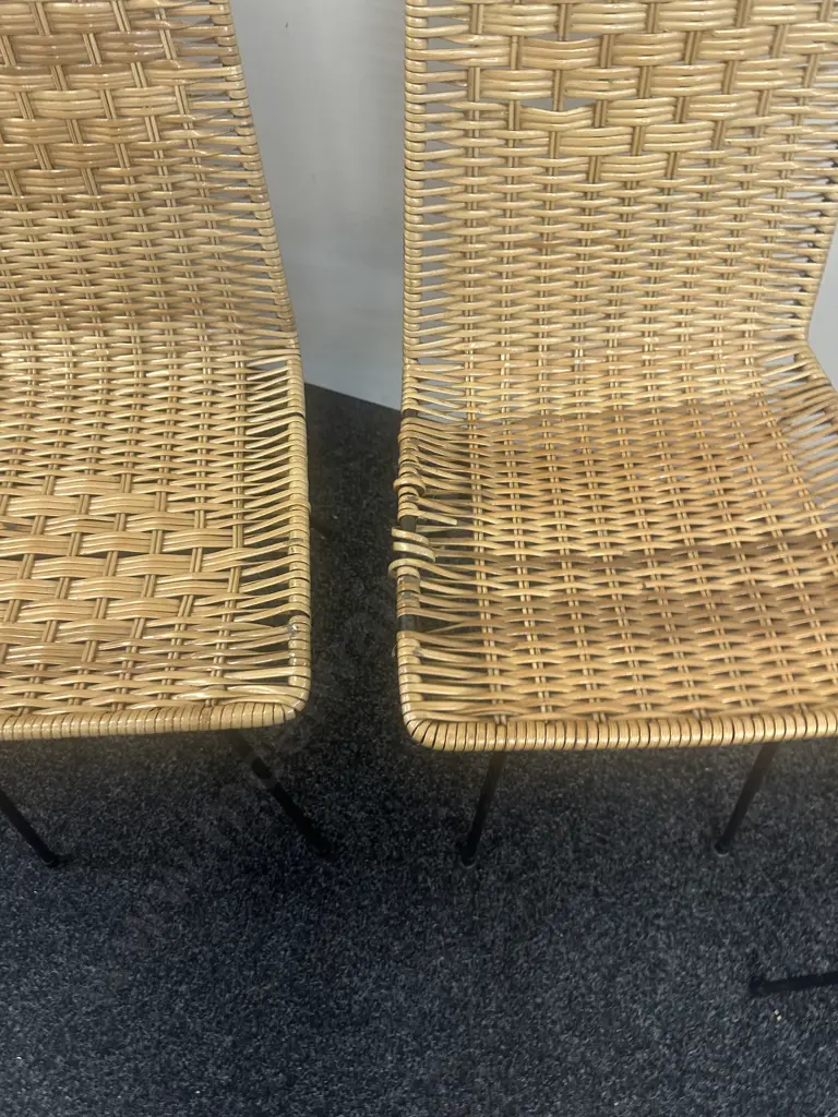 Retro Cane Chairs x3 Steel Framed Image 1++