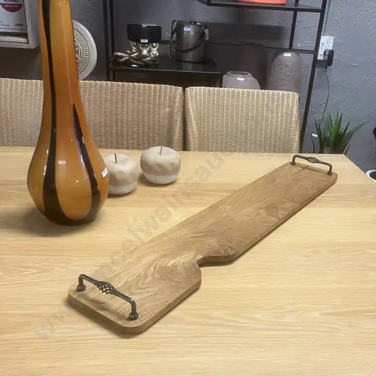 Xtra Long American White Oak Charcuterie Board With Metal Cage Pull Handles, 96 x 17.5cm Serving Tray