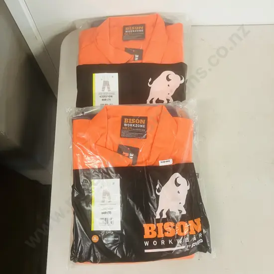2 x New Bison Workzone 300gsm 100% Cotton Day/Night High-Vis Overalls - Orange Navy. Size 88R (7) To Fit Chest 96-100cm