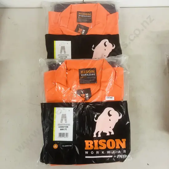 2 x New Bison Workzone 300gsm 100% Cotton Day/Night High-Vis Overalls - Orange Navy. Size 88R (7) To Fit Chest 96-100cm