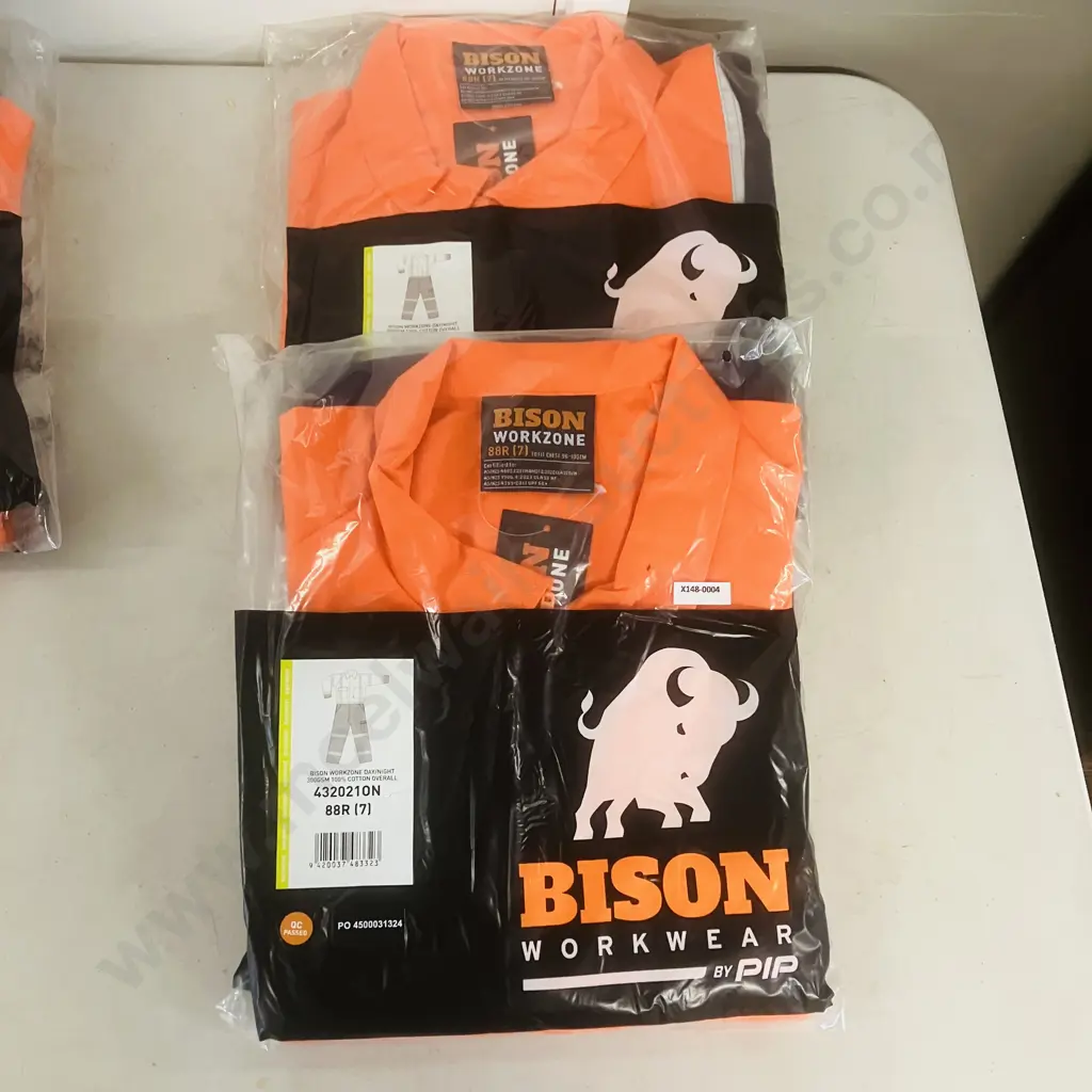 2 x New Bison Workzone 300gsm 100% Cotton Day/Night High-Vis Overalls - Orange Navy. Size 88R (7) To Fit Chest 96-100cm Image 1++