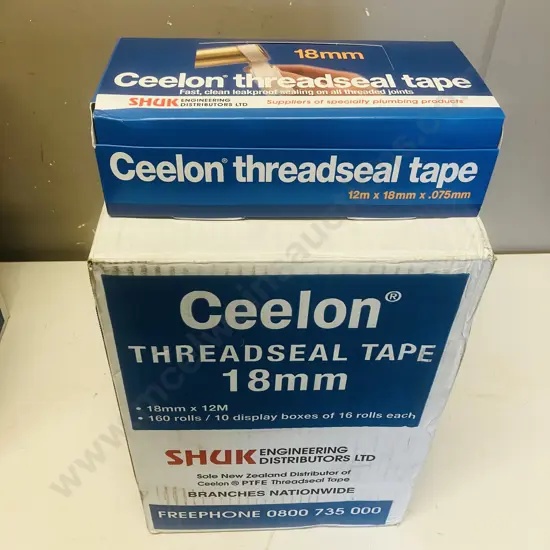 Ceelon Threadseal Tape 18mm x 12m - 160 Rolls / 10 Display Boxes of 16 Rolls Each
