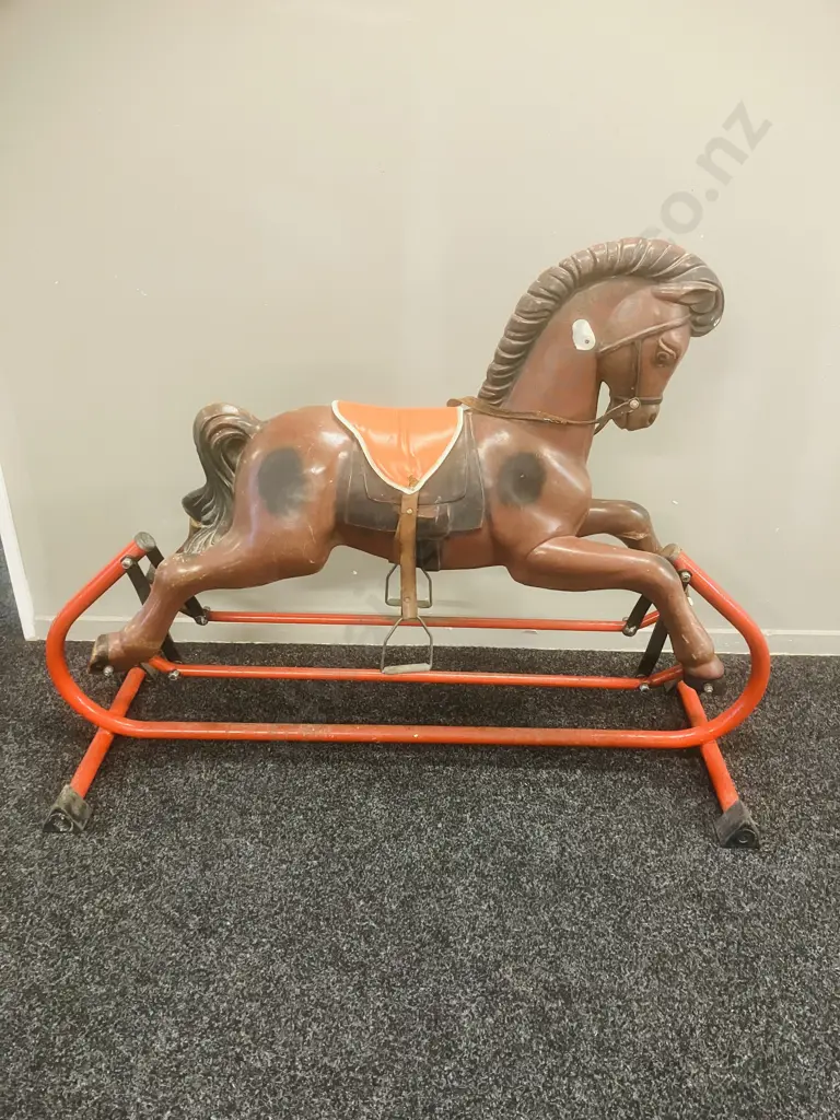 Tri-ang Vintage Plastic Rocking Horse On Red Metal Tube Stand. 93 x 120cm Image 1++