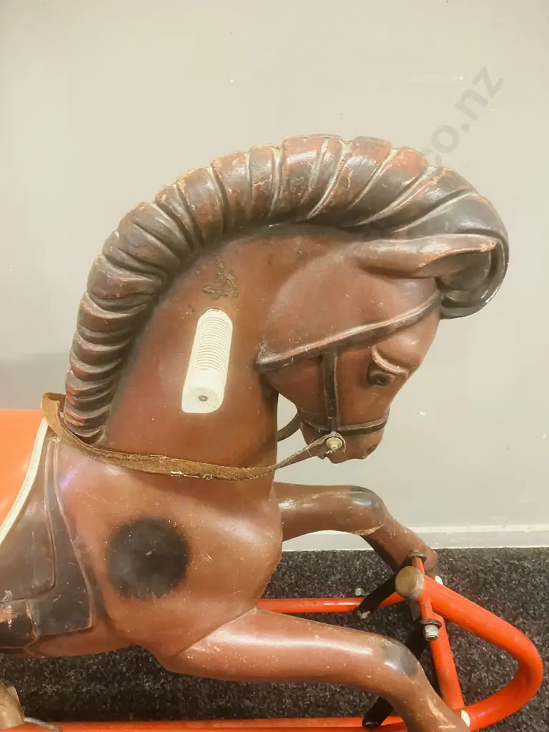 Tri-ang Vintage Plastic Rocking Horse On Red Metal Tube Stand. 93 x 120cm Image 1++